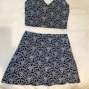 Navy Blue and White Seashell 2 Piece Set